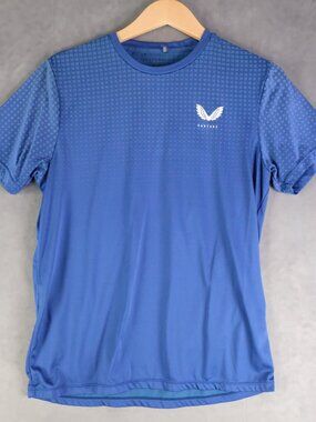 Castore Shirt Mens Small Blue Check Logo Athletic Short Sleeve Aertek Gym
